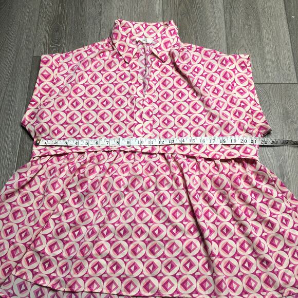 Entro Geometric Pink White Swing Tunic Short Sleeve Large - Picture 4 of 8